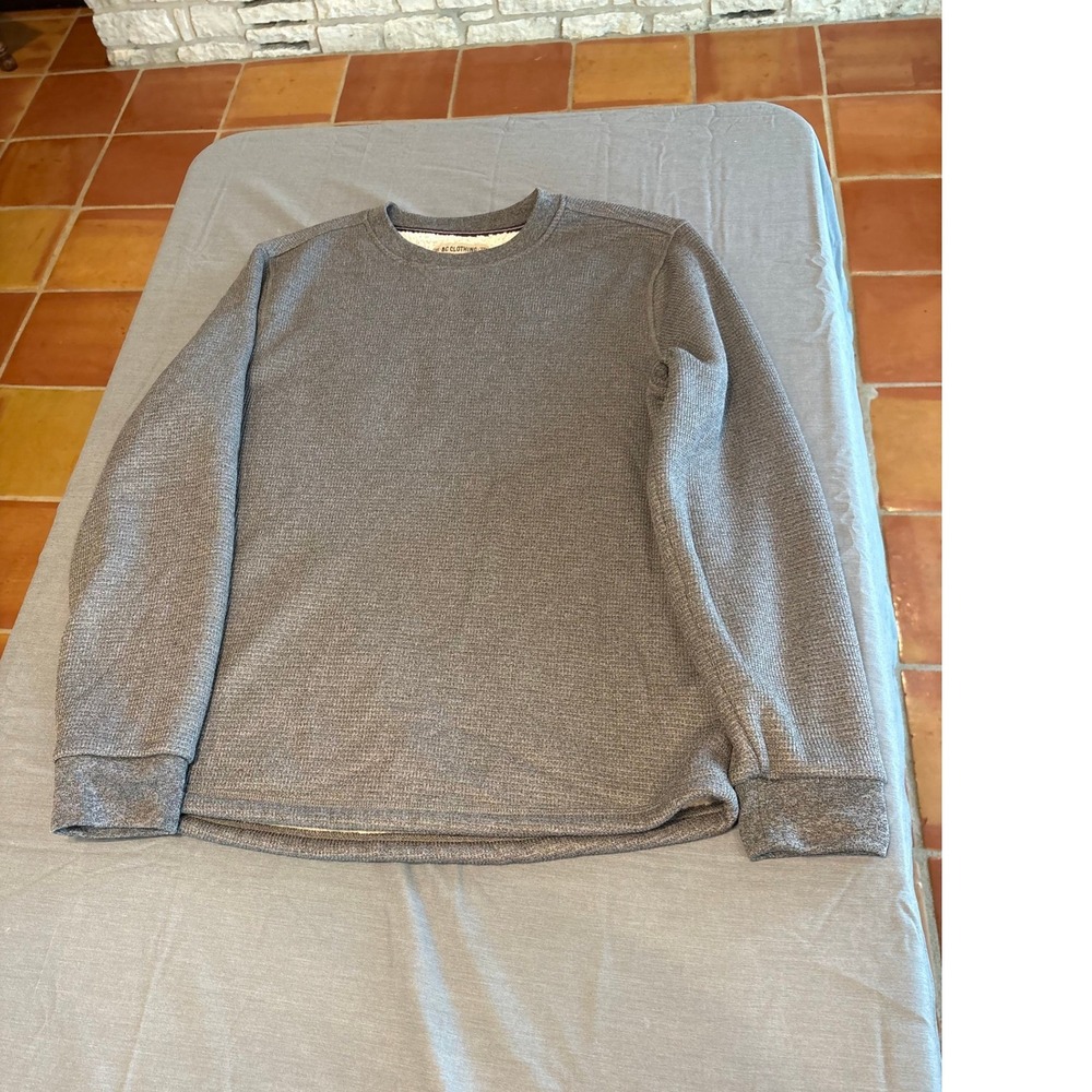 BC Clothing Heritage Mens Medium Gray Sherpa Lined Waffle Knit Thermal Pullover
